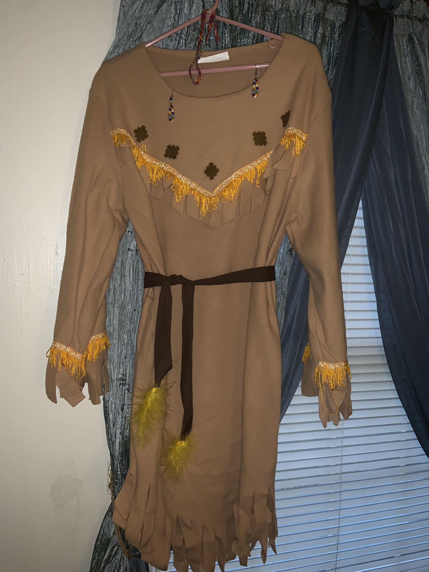 Adult Female Or Male Halloween Indian Costume with beaded choker and beaded necklace no