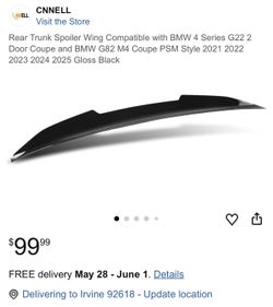 Rear Trunk Spoiler Wing Compatible with BMW 4 Series G22 2 Door Coupe and BMW G82 M4 Coupe PSM Style 2021 2022 2023 2024 2025 Gloss Black