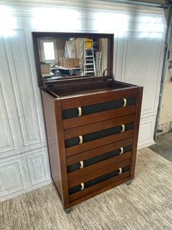 Solid Wood Dresser with Mirrored Compartment