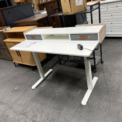 Claiks Standing Desk with Drawers & Wheels, 2 Height Shelf 48inch White 2 height adjust shelf, tabletop drawers, felt fence design, sturdy supports 17