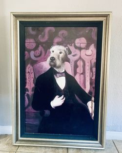 Dog oil painting in custom frame