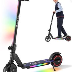 SIMATE Electric Scooter for Kids Ages 6-14, Kick Scooter with LED Display & Colorful Lights, Dual Braking System & Foldable,130W Powerful Motor,Top 8.