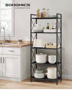5-Tier Metal Storage Rack, Shelving Unit with X Side Frames, Dense Mesh, 12.6 x 23.6 x 57.3 Inches, for Entryway, Kitchen, Living Room, Bathroom, Indu