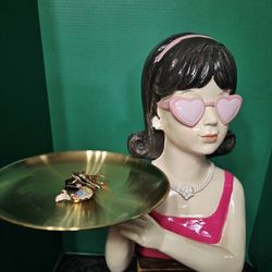 Martha Stewart Groovy Lady Heart Glasses Holding Tray Keys, Business Cards, Candy Tray 16" Tall