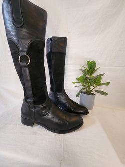 ATTILIO GIUSTI LEOMBRUNI AGL WOMAN RIDING BOOTS SUEDE BLACK  LEATHER SZ 37.5