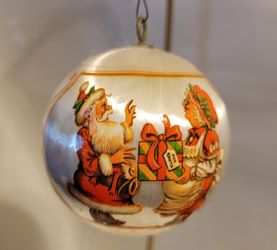 Vintage Satin Ball Christmas Ornament Santa and Mrs. Claus