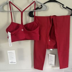 Lululemon Aling pants with sports bra Red, Size 2, Yoga