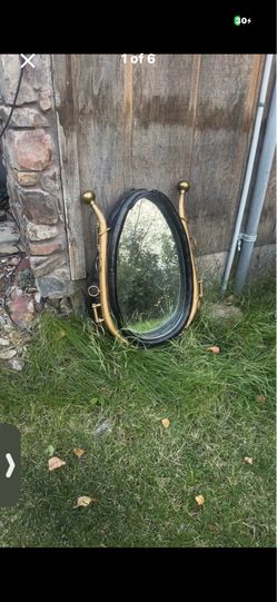Vintage Horse Collar Mirror | Solid Brass Finials + Steel Hames