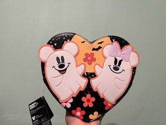 Loungefly Disney ghost Mickey and Minnie Mouse heart crossbody
