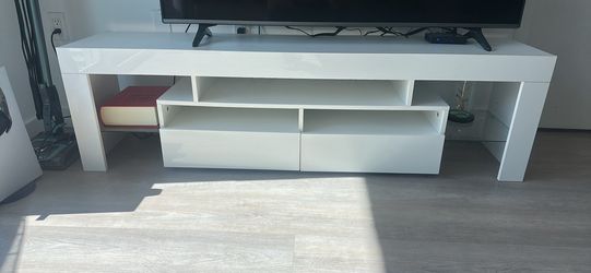Modern White TV Stand / Entertainment Center with LED Lights
