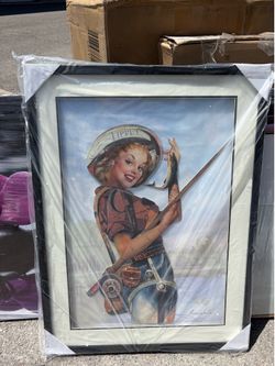Hand Crafted Card Stock 3D Collage Art - (FISHERWOMAN 24"X32")