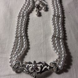 Pearl Necklace And Earring Set