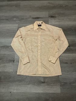 Vintage 1970s Givenchy for Chesa Men’s Tan/Beige Monogram Jacquard Disco Button Up Longsleeve Shirt