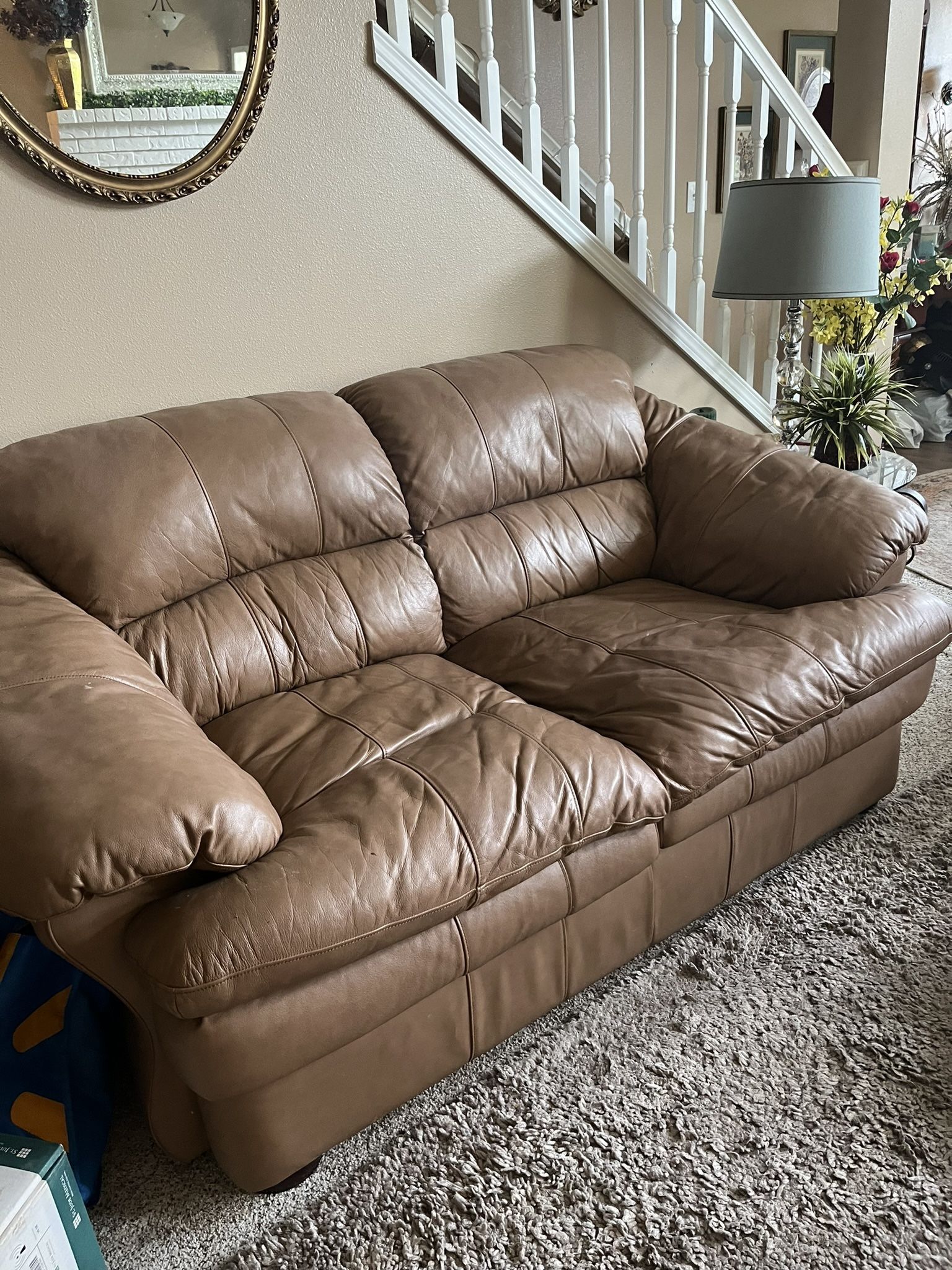 Tan Leather Couch, Loveseat & Recliner (matched Set)