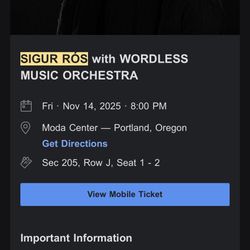 Two Tickets To Sigur Ros At The Moda Center 