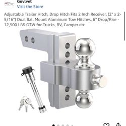 Adjustable Trailer Hitch, Drop Hitch Fits 2 Inch Receiver, (2" x 2-5/16") Dual Ball Mount Aluminum Tow Hitches, 6'' Drop/Rise - 12,500 LBS GTW for Tru