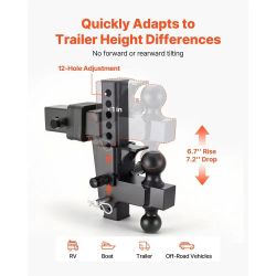 Adjustable Trailer Hitch, Fit 2.5 Inch Receiver, Trailer Hitch Mount with 2 Inch & 2-5/16 Inch Balls, 21000 lbs GTW, 9 Inch Drop, Towing Ball Mounts f