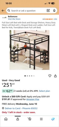 Full size Mattress Loft Bed - 2 available