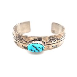 Native American Mark Yassie Sterling Silver Turquoise Cuff