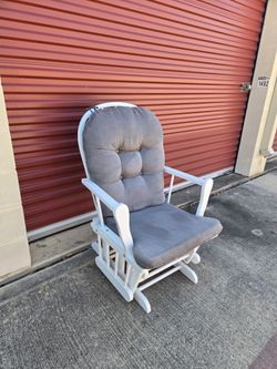 White Wood Glider Rocking Chair with Gray Cushions