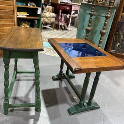 Rustic End Tables Hand Painted /green