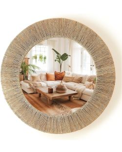 New 24” Natural Jute Round Mirror – Chi An Home