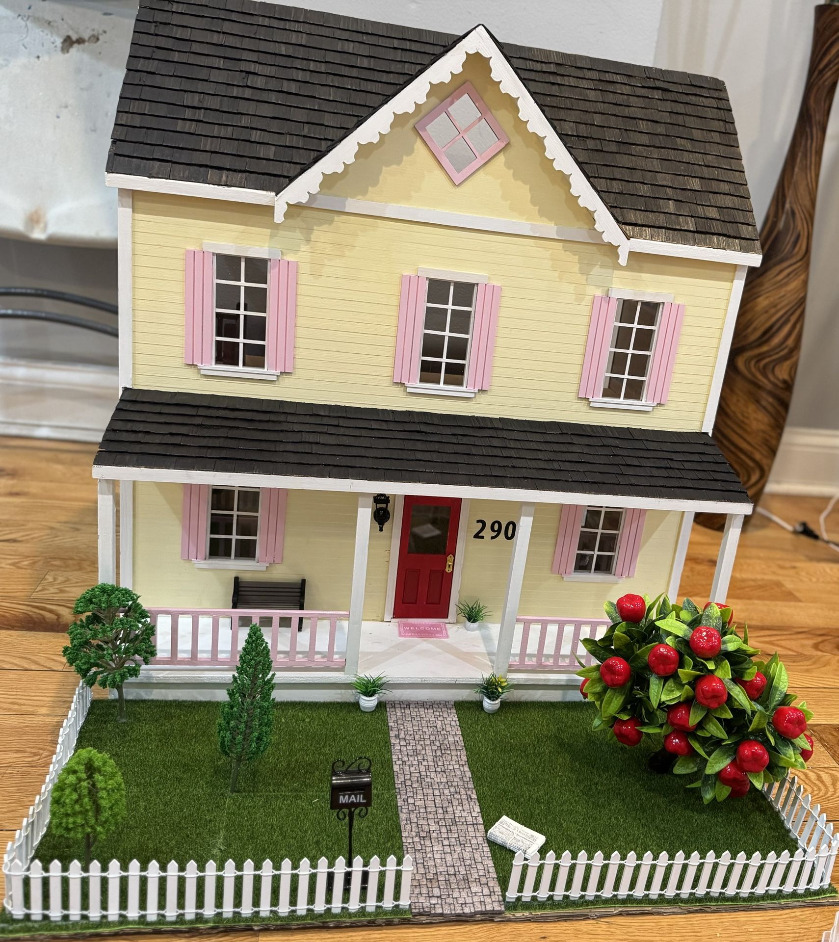 Yellow And Pink Doll Wooden Doll House