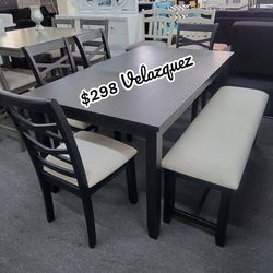✅️✅️6 pc dining table set padded seat chairs and bench✅️✅️