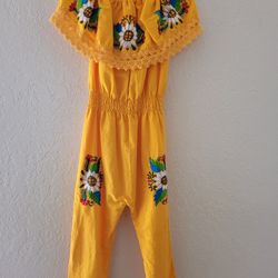 Embroidered Girls Campesino Jumpersuit Mexican Dress