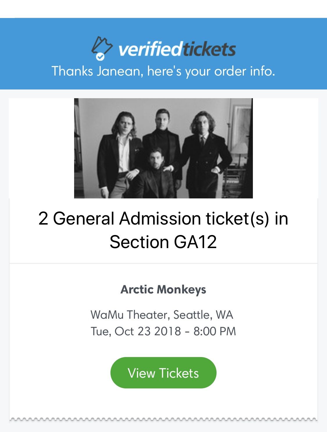 Arctic Monkeys 2 general admission tickets Sold Out