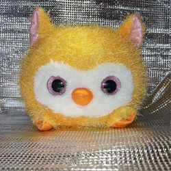 Owl Plush Yellow Big Sparkly Glitter Eyes Stuffed Animal Soft 8”