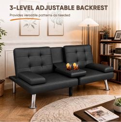 Black Futon Sofa Bed with Adjustable Backrest – 3-Level Reclining