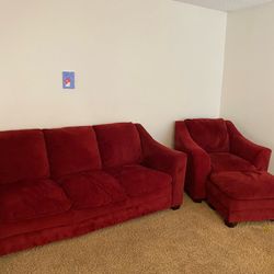 Red Couch With Ottoman 