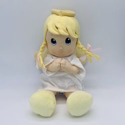 Nuby 10" Sitting Girl Angel Plush Doll Praying Blonde Pigtails White Dress 2016