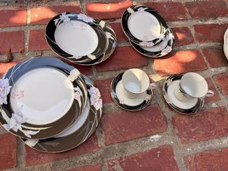 Mikasa Charisma Black L9050 Fine China 11-Piece Set Service for 2 + Platter Vtg