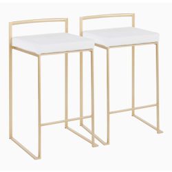 Barstools in Brushed Gold and White Leather