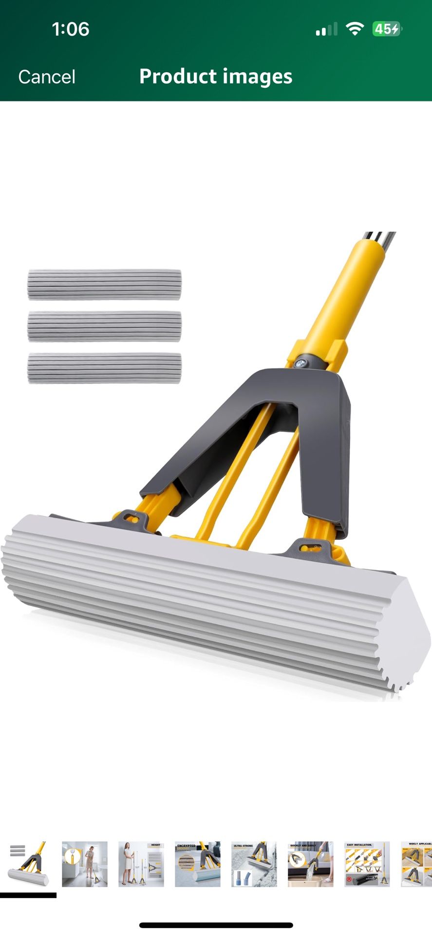 Sponge Mop,Roller Sponge Mop with 3 Absorbent PVA Mop Refills,Self Squeeze Sponge Mops and Stainless Steel Handle,PVA Sponge Mops for Floor Cleaning