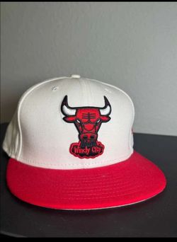 New Era Chicago Bulls Windy City 59Fifty Hat 8 White Red Fitted VTG NBA Cap