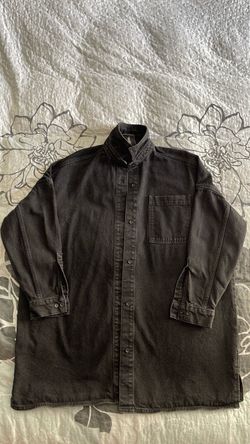 Black Washed Denim Oversized Button-Up Shirt