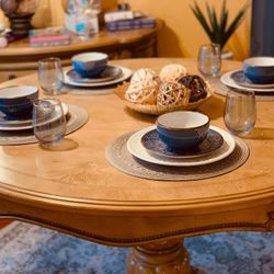 Vintage-Style Dining Set – Table, 4 Chairs, Sideboard & Mirror