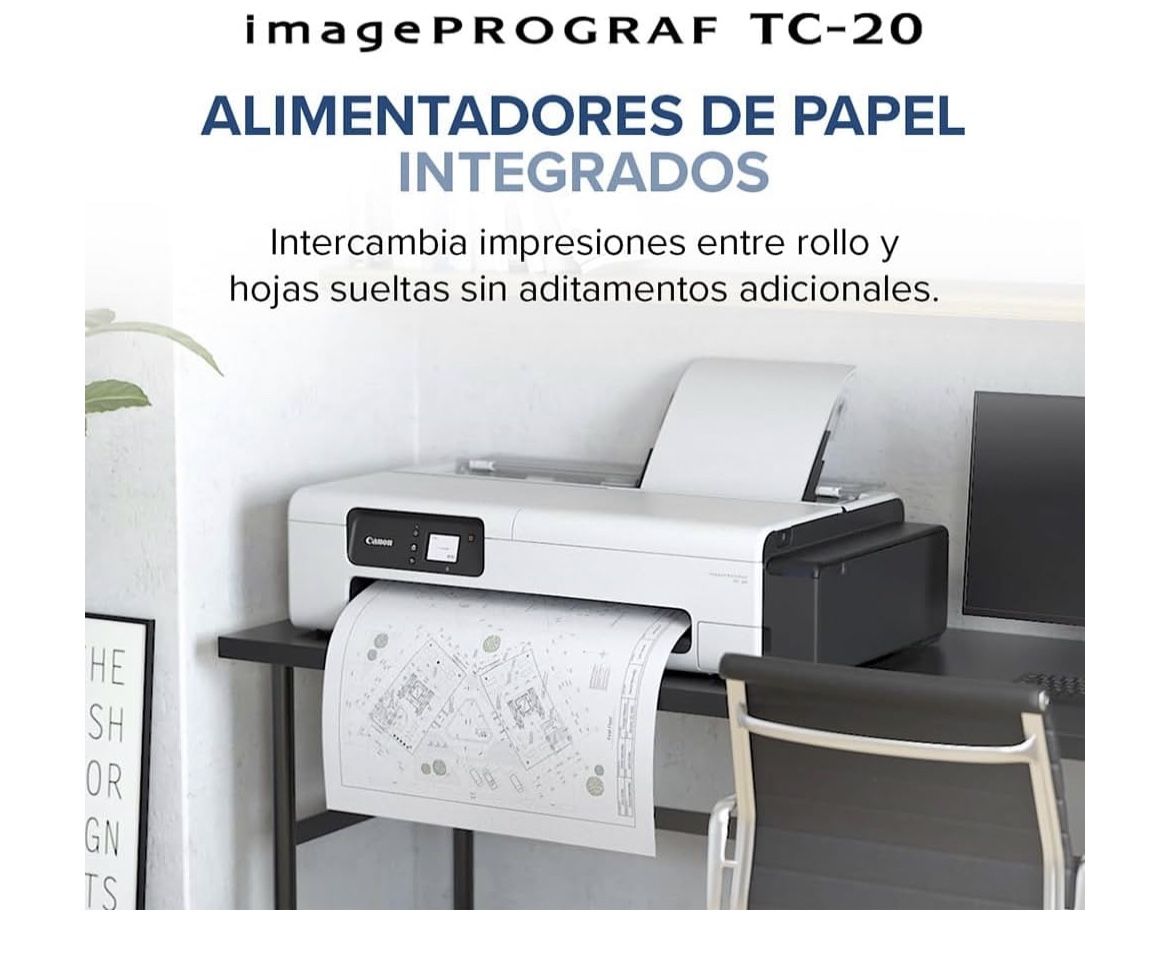 Canon imagePROGRAF TC-20 24" Large Format Poster & Plotter Printer - Automatic Roll & Cut Sheet Paper Feeder, Ships with 280ml of Ink - USB, Wi-Fi, LA