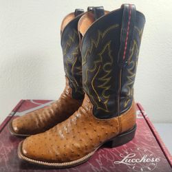 Lucchese Men’s Tan - Cognac - Ostrich Square Toe Cowboy Boots - Size - 10.5