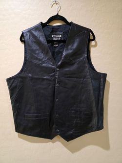 Men's Black Genuine Leather Lined Vest w/ Pockets