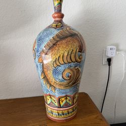Vintage Majolica-Style Hand-Painted Ceramic Vase | Stunning Décor Piece