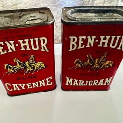 Antique  BEN-HUR  Cayenne and Marjoram Tin Can Spice 