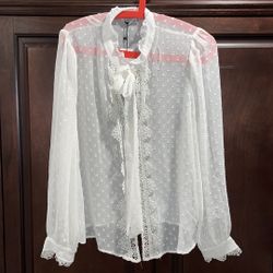 Lace Dotted Mesh Blouse (sz L)