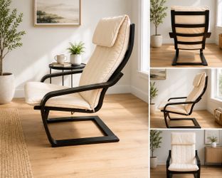 IKEA POÄNG Accent Chair – Black Frame / Ivory Cushion – Excellent Condition