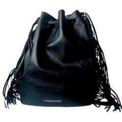 Victoria Secret Leather Fringe Drawstring Bag