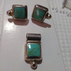 Sterling Turquoise Pendant/Earring Set