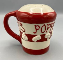 Red & White Vintage Ceramic Popcorn Seasoning Salt Shaker Look Whats Poppin